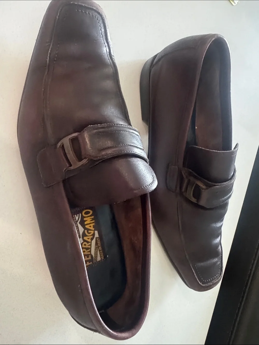 Salvatore Ferragamo Men's Dark Brown Leather Buckle Loafers